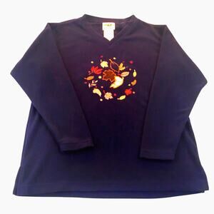 Northern Reflections Fleece Blue V-Neck Leaves Vintage Size Small